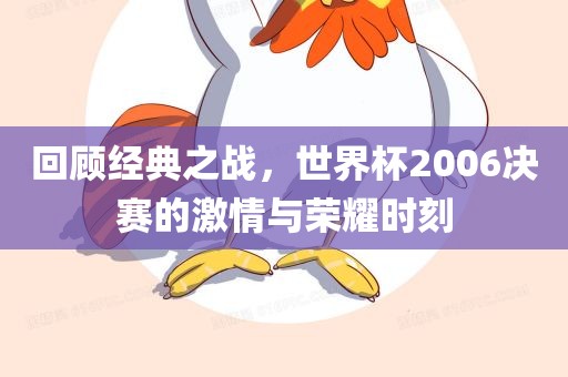 回顾经典之战，世界杯漯河市盈旭机械设备有限公司2006决赛的激情与荣耀时刻