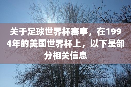 关于足球世界杯赛事，在1994年的美国世界杯上，以下是部分相关信息