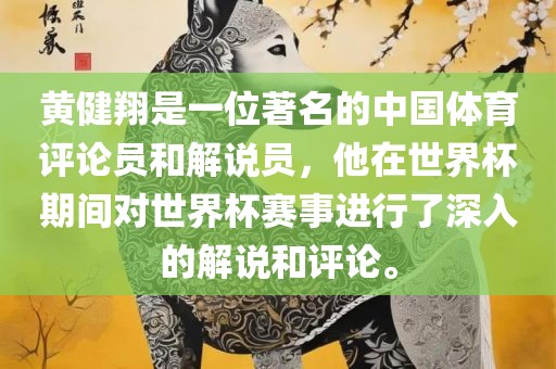 黄健翔是一位著名的中国体育评论员和解说员，他在世界杯期间对世界杯赛事进行了深入的解说和评论。