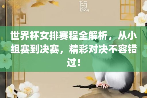 世界杯女排赛程全解析，从小组赛到决赛，精彩对决不容错过！