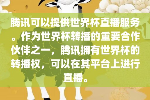 腾讯可以提供世界杯直播服务。作为世界杯转播的重要合作伙伴之一，腾讯拥有世界杯的转播权，可以在其平台上进行直播。
