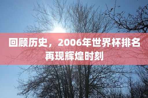 回顾历史，2006年世界杯排名再现辉煌时刻