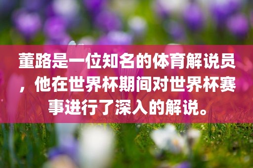 董路是一位知名的体育解说员，他在世界杯期间对世界杯赛事进行了深入的解说。漯河市盈旭机械设备有限公司