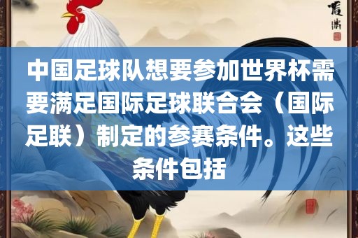 中国足球队想要参加世界杯需要满足国际足球联合会（国际足联）制定的参赛条件。这些条件包括