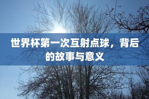 世界杯第一次互射点球，背后的故事与意义