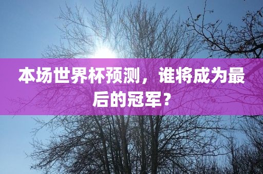 本场世界杯预测，谁将成为最后的冠军？漯河市盈旭机械设备有限公司